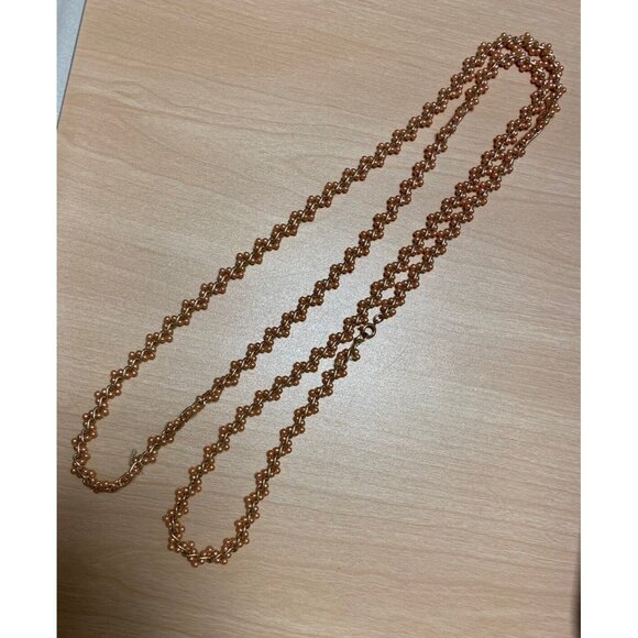 Vtg Long Necklace Champagne Gold Tone Seed Bead Weave Chain Delicate Flapper - Picture 8 of 8
